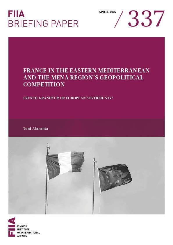 Cover page of the publication consisting of the title, name of the author and a picture of French and EU flags in two separate flagpoles.