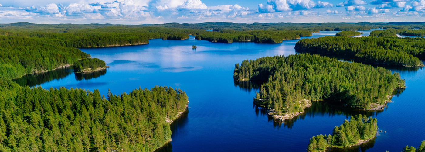 Finland, lakes and forests from above.