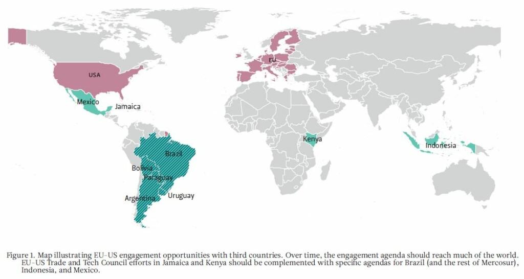 Figure 1: A map illustrating EU-US engagement opportunities with third countries.