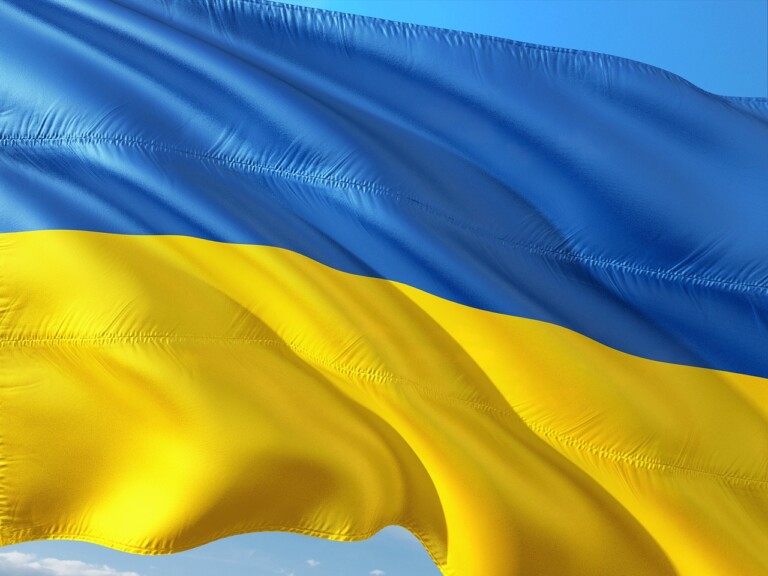 Ukrainian flag flowing.