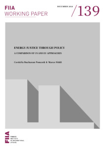 Cover page of the publication titled 'Energy justice through policy: A comparison of US and EU approaches', showing the title and authors' names.