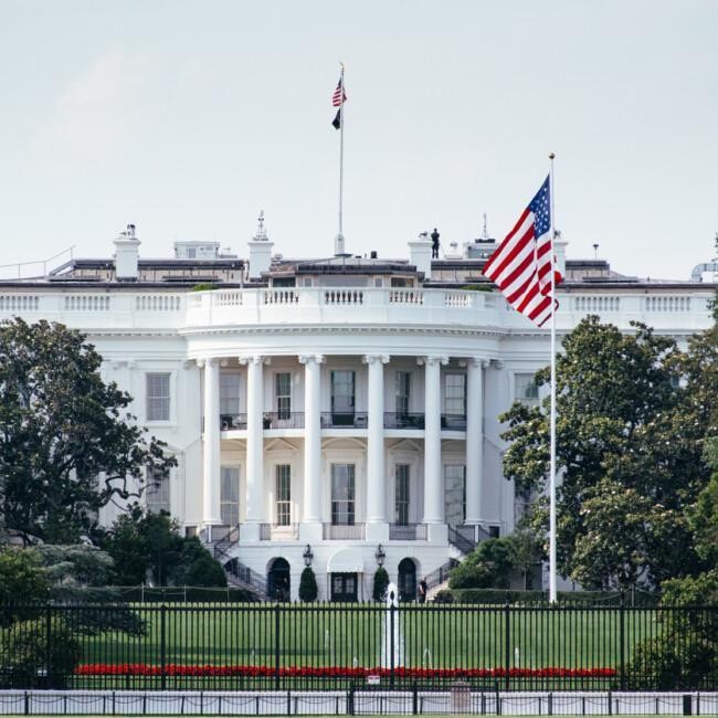 The White House in front of Washington monument, Washington, DC, USA