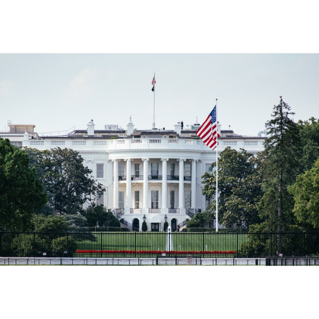 The White House in front of Washington monument, Washington, DC, USA